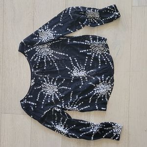 Limited 100% silk top. L. Black w/ white dot Starburst design